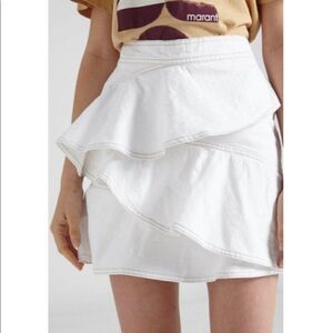 ETOILE ISABEL MARANT Ruffled White Denim Mini Skirt size Small